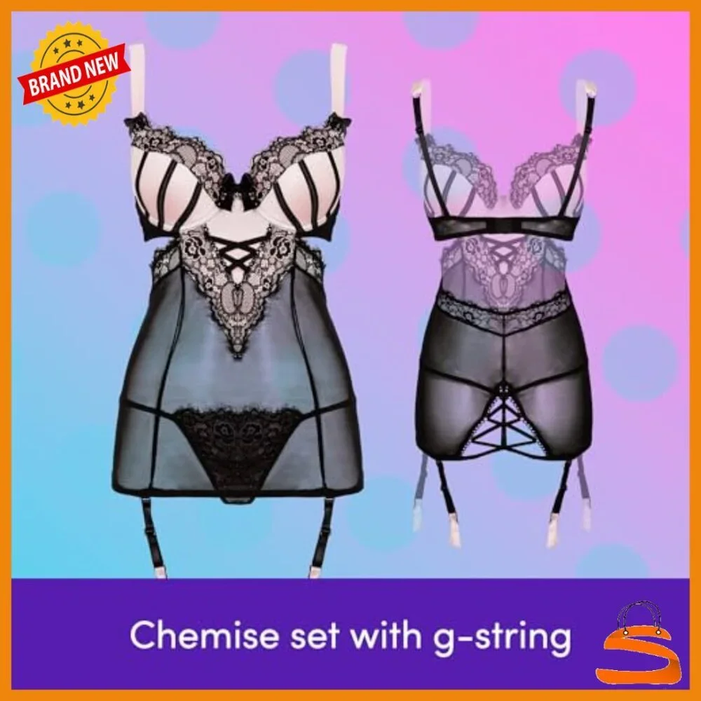 Satin Chemise Set with Push-Up Cups and G-String, Regular to Plus Size